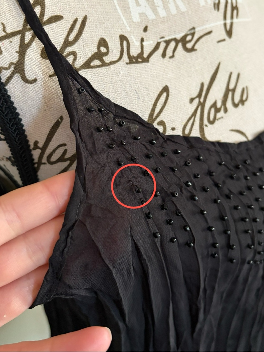 Y2K Black Sheer Beaded Micro Pleated Cami Fairy Grunge Whimsigoth - Picture 9 of 9